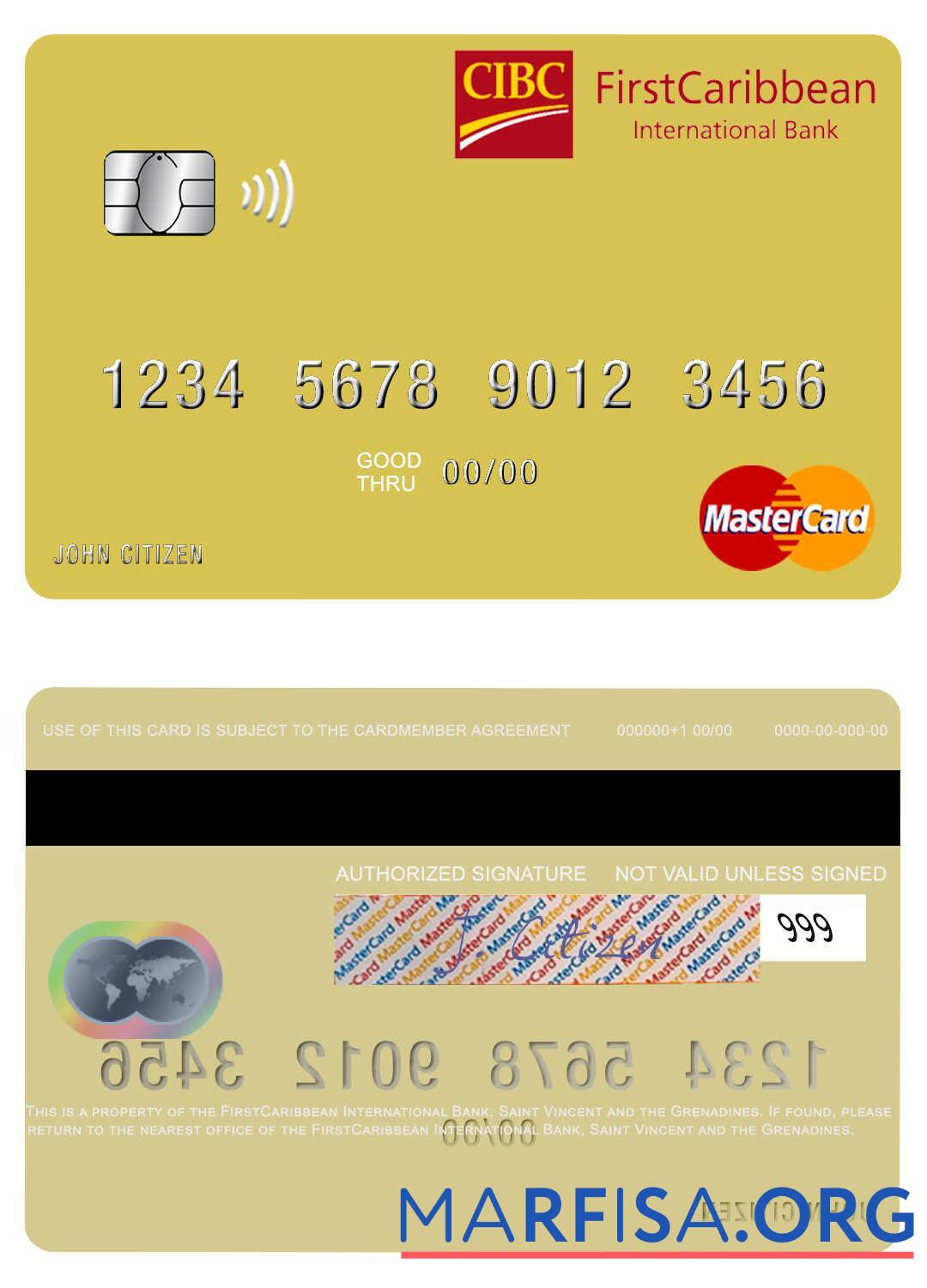 Blank Saint Vincent and the Grenadines FirstCaribbean International Bank mastercard template